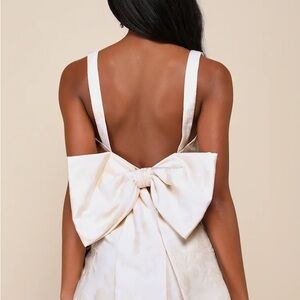 Lulus Flirtatious Poise Ivory Jacquard Bow Back Mini Dress